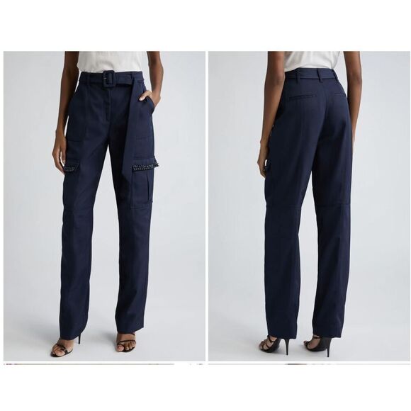 New $495 Cinq A Sept Porsha Belted Cargo Pants Navy Size 4 - Picture 1 of 6